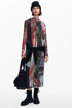 Printed tulle midi dress
