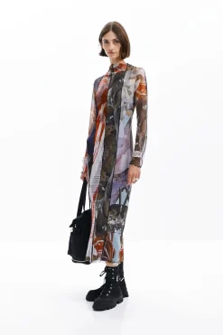 Printed tulle midi dress