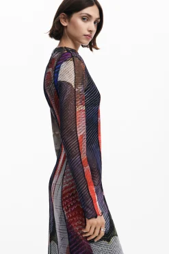 Printed tulle midi dress