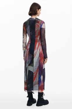 Printed tulle midi dress