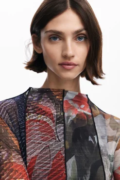 Printed tulle midi dress