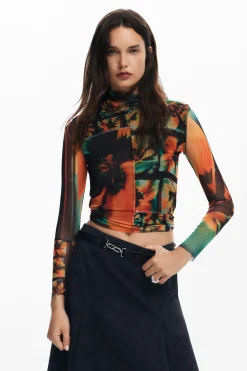 Printed tulle T-shirt