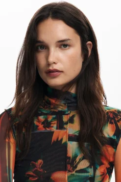 Printed tulle T-shirt