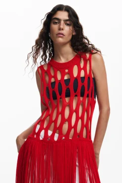 Red fringe top