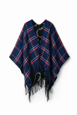 Reversible plaid poncho