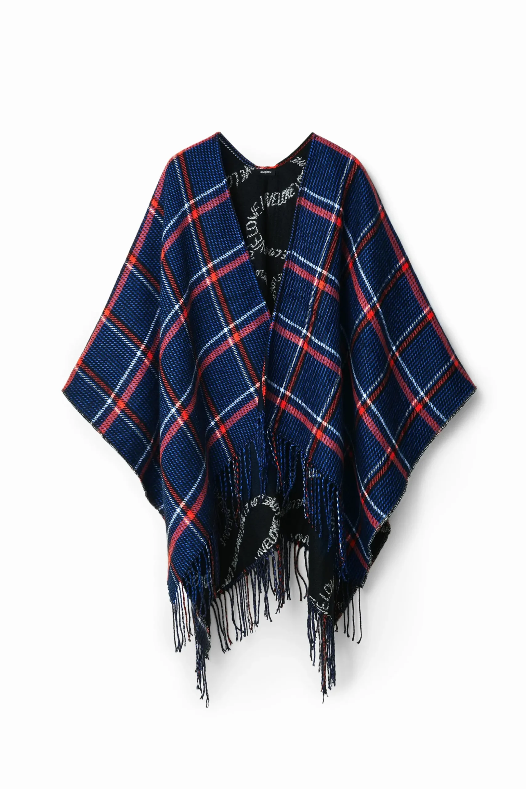 Reversible plaid poncho