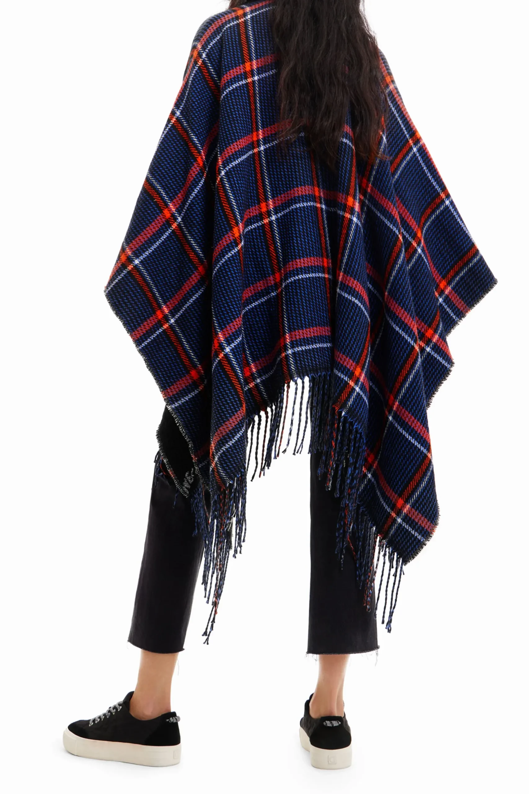 Reversible plaid poncho