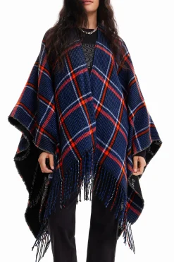 Reversible plaid poncho