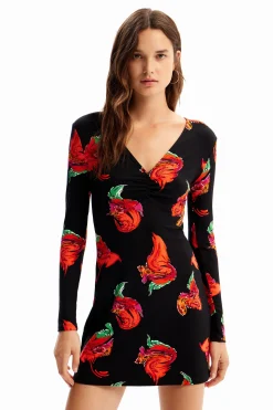 Ribbed floral mini dress