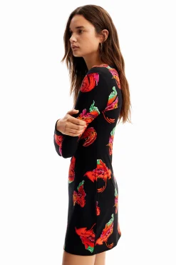Ribbed floral mini dress