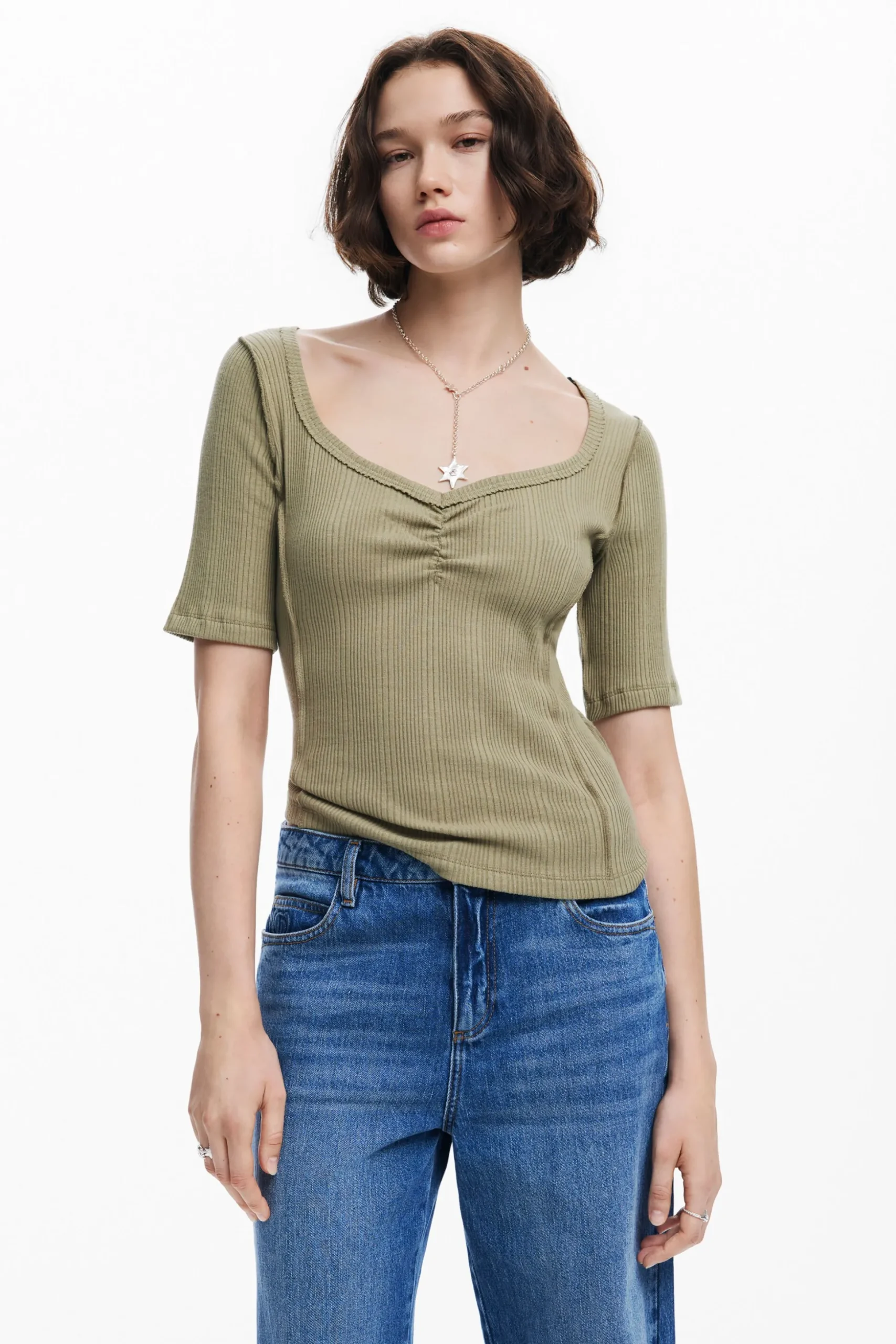 Ruched neckline T-shirt