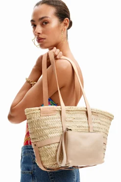 S leather wicker basket