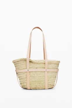 S leather wicker basket
