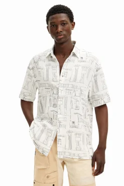 Shirt with column illustrations