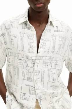 Shirt with column illustrations