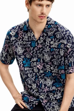 Shirt with contrasting illustrations