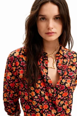Short floral shirt dress