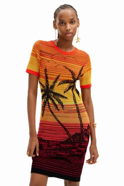Short knit palm tree dress