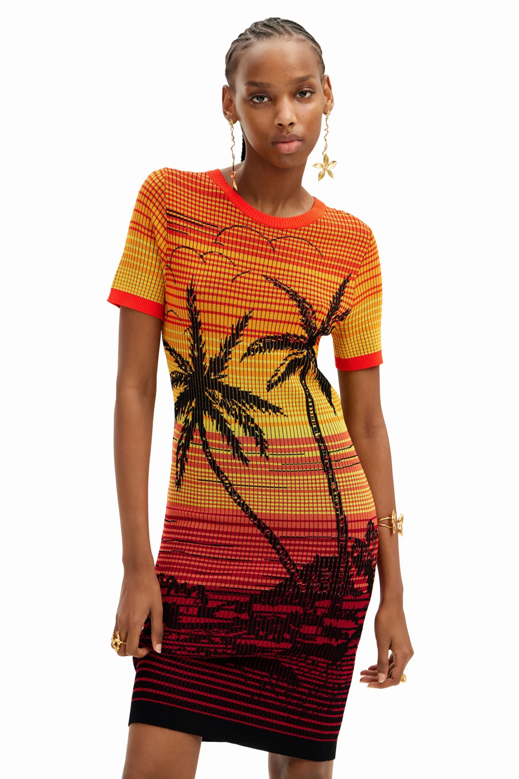 Short knit palm tree dress
