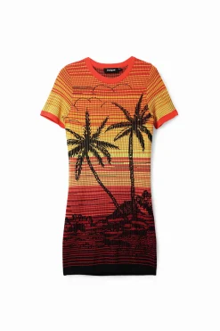 Short knit palm tree dress