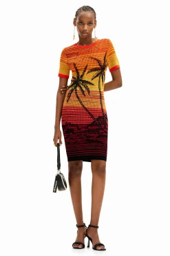 Short knit palm tree dress