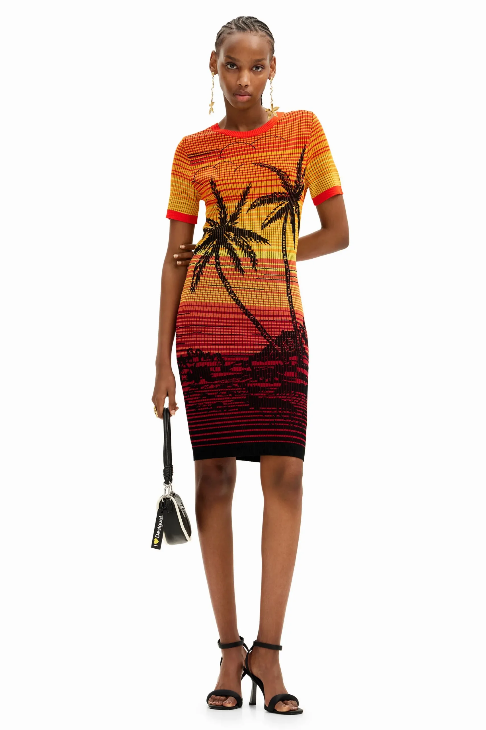 Short knit palm tree dress