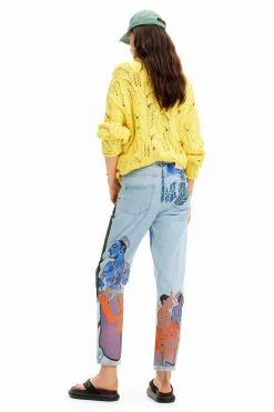 Straight jeans with India print