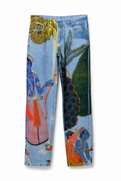 Straight jeans with India print