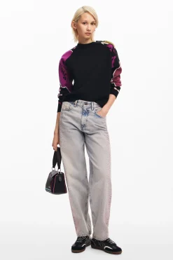 Sweater with floral sleeves