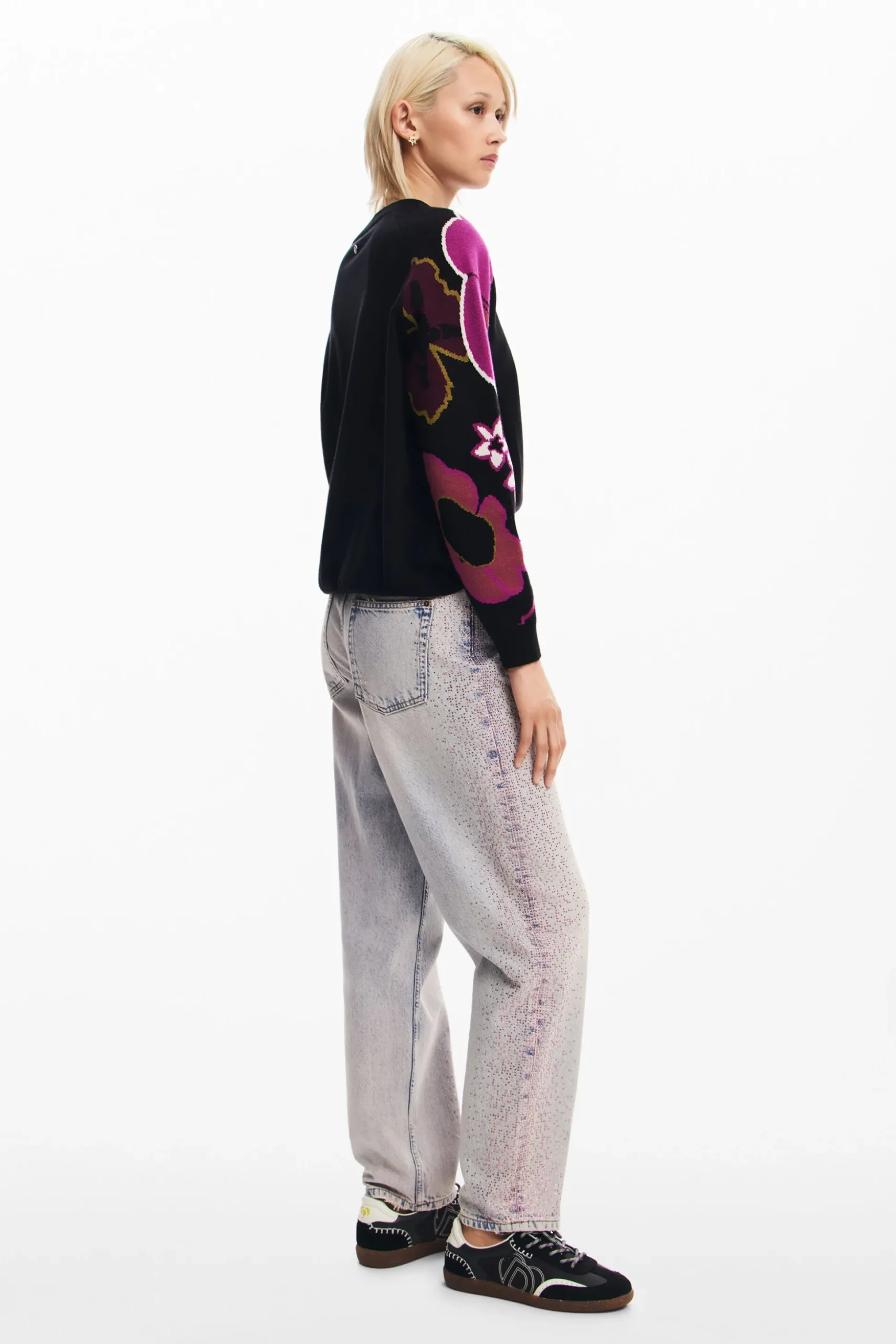 Sweater with floral sleeves