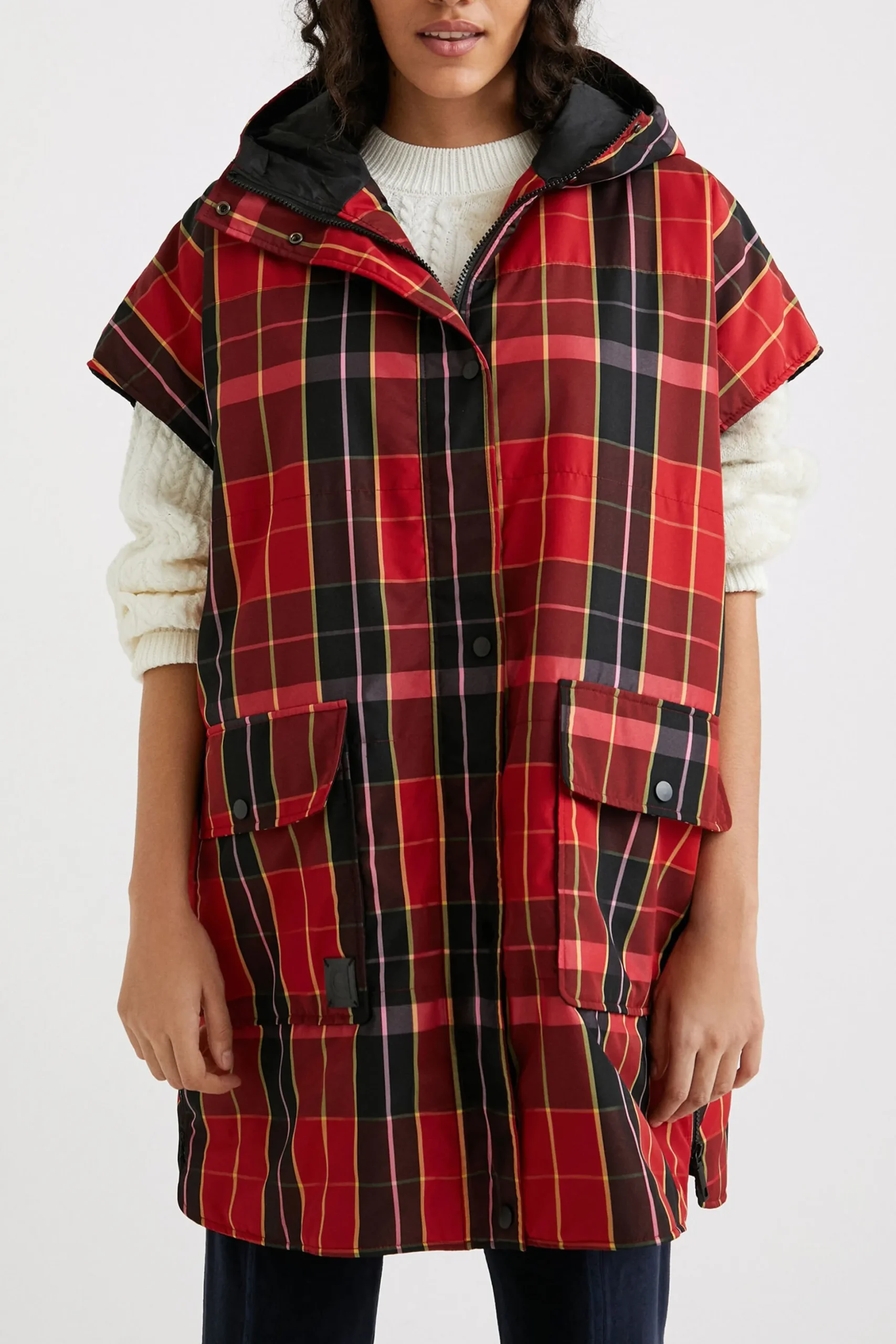 Tartan poncho vest