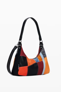 Textured patch shoulder bag