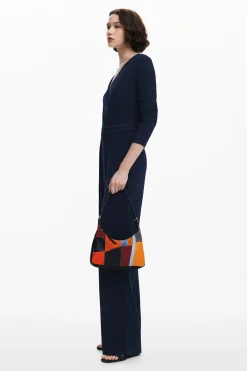 Textured patch shoulder bag