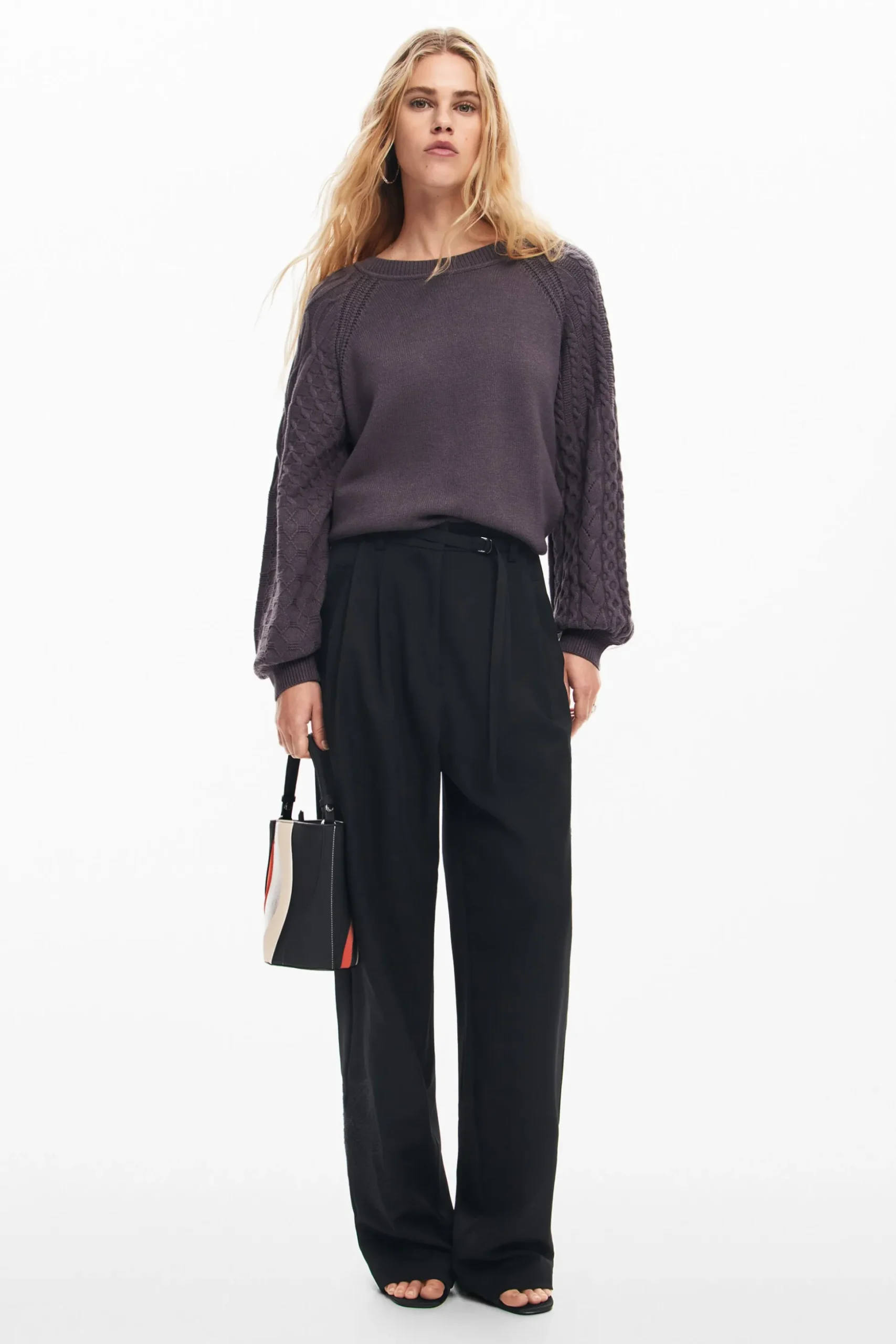 Textured sleeve sweater