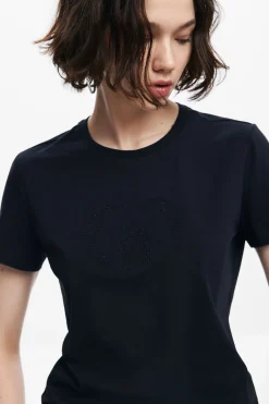 T-shirt with rhinestone logo