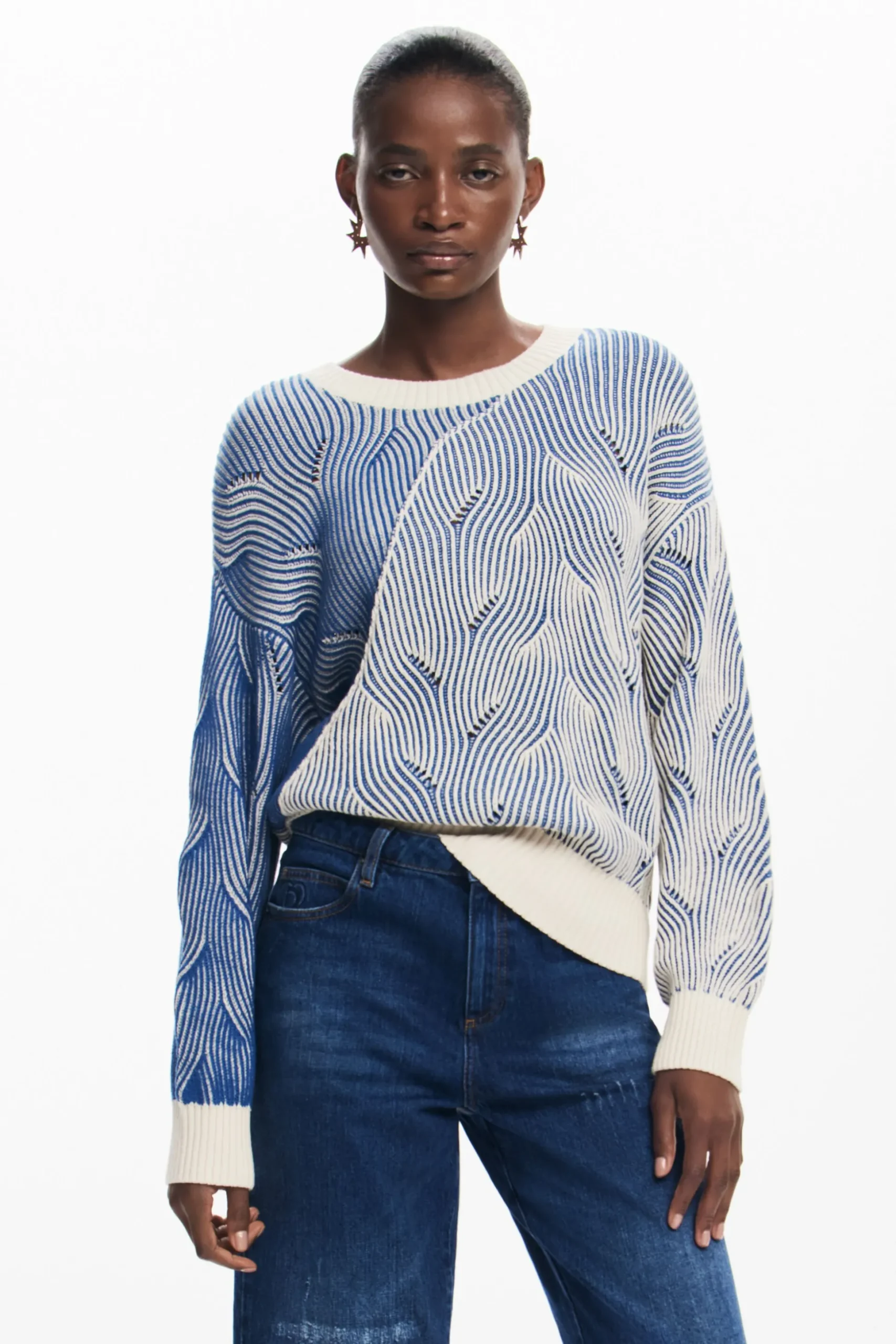 Two-tone knit sweater