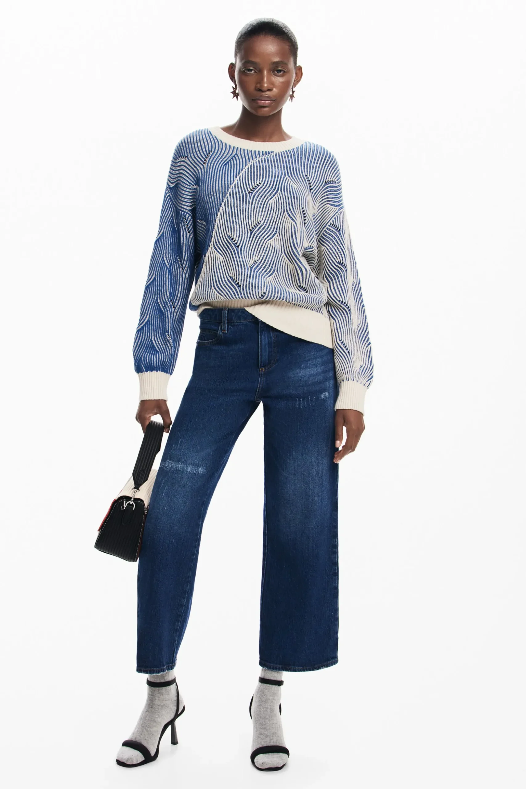 Two-tone knit sweater
