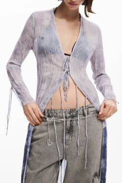 V-neck blouse with ruffles