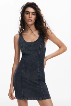 Washed-effect denim dress