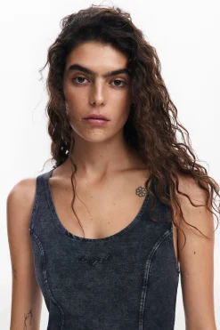 Washed-effect denim dress