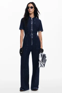 Washed-effect denim jumpsuit