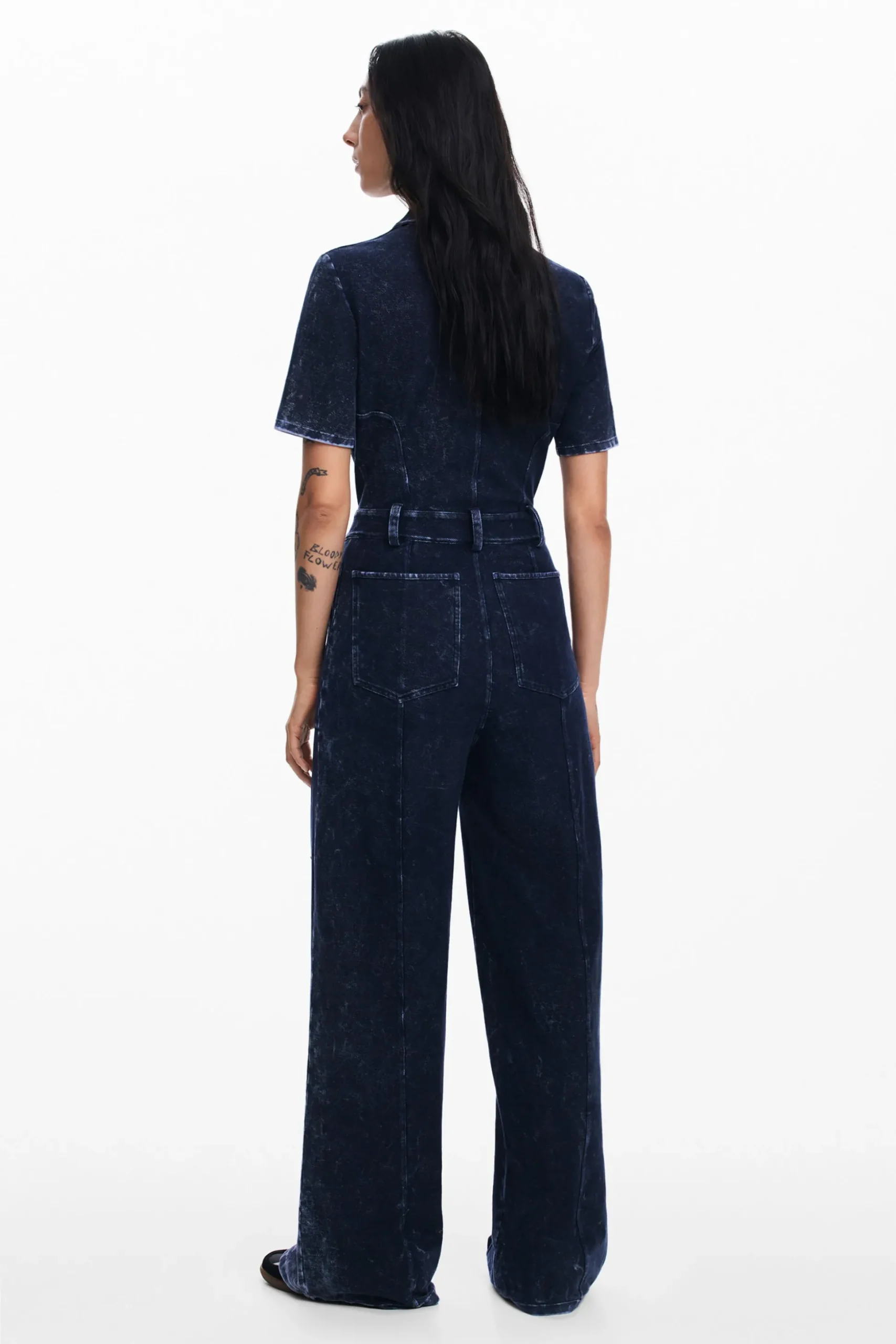 Washed-effect denim jumpsuit