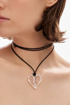 Zalio cord silver-plated heart pendant